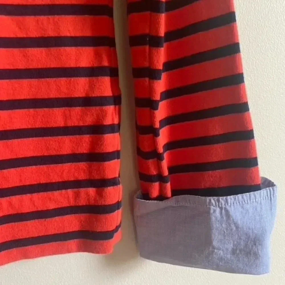 J. Crew Red Striped Nautical Top with Cuff